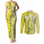 Australia Wattle Day Couples Matching Tank Maxi Dress and Long Sleeve Button Shirt Sulphur-crested Cockatoo Aboriginal Pattern