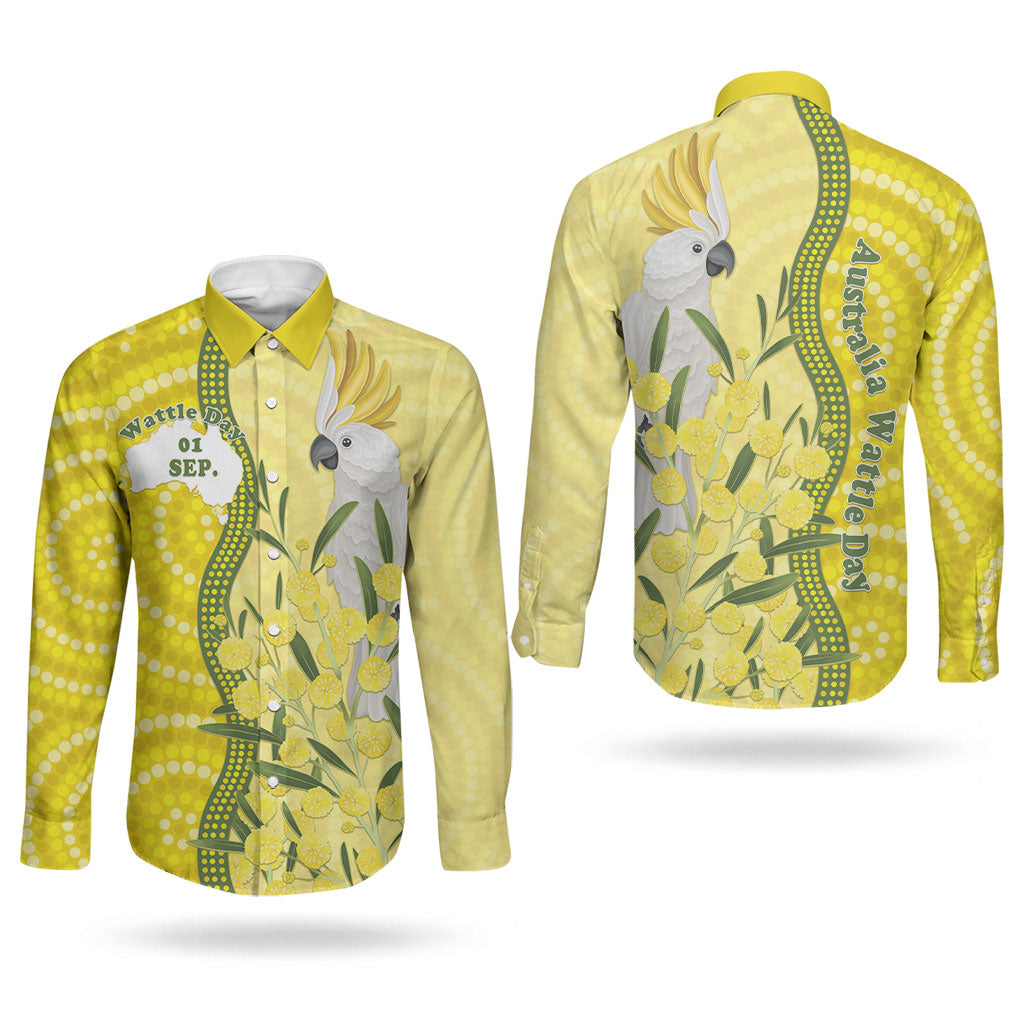 Australia Wattle Day Couples Matching Tank Maxi Dress and Long Sleeve Button Shirt Sulphur-crested Cockatoo Aboriginal Pattern