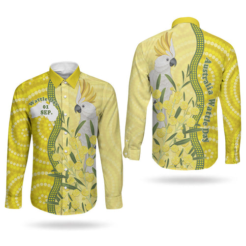 Australia Wattle Day Couples Matching Tank Maxi Dress and Long Sleeve Button Shirt Sulphur-crested Cockatoo Aboriginal Pattern
