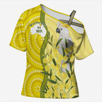 Australia Wattle Day Cross Shoulder Shirt Sulphur-crested Cockatoo Aboriginal Pattern