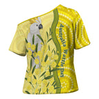Australia Wattle Day Cross Shoulder Shirt Sulphur-crested Cockatoo Aboriginal Pattern