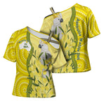 Australia Wattle Day Cross Shoulder Shirt Sulphur-crested Cockatoo Aboriginal Pattern