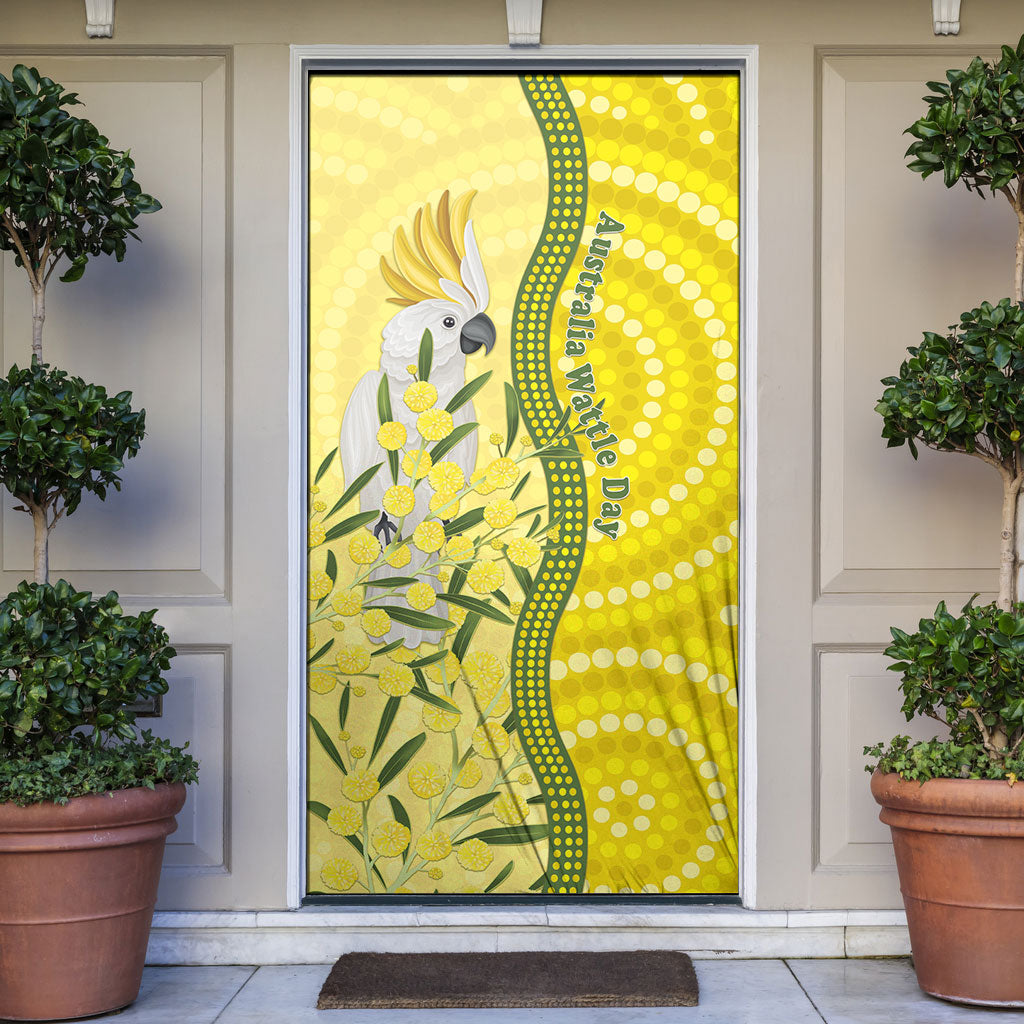 Australia Wattle Day Door Cover Sulphur-crested Cockatoo Aboriginal Pattern