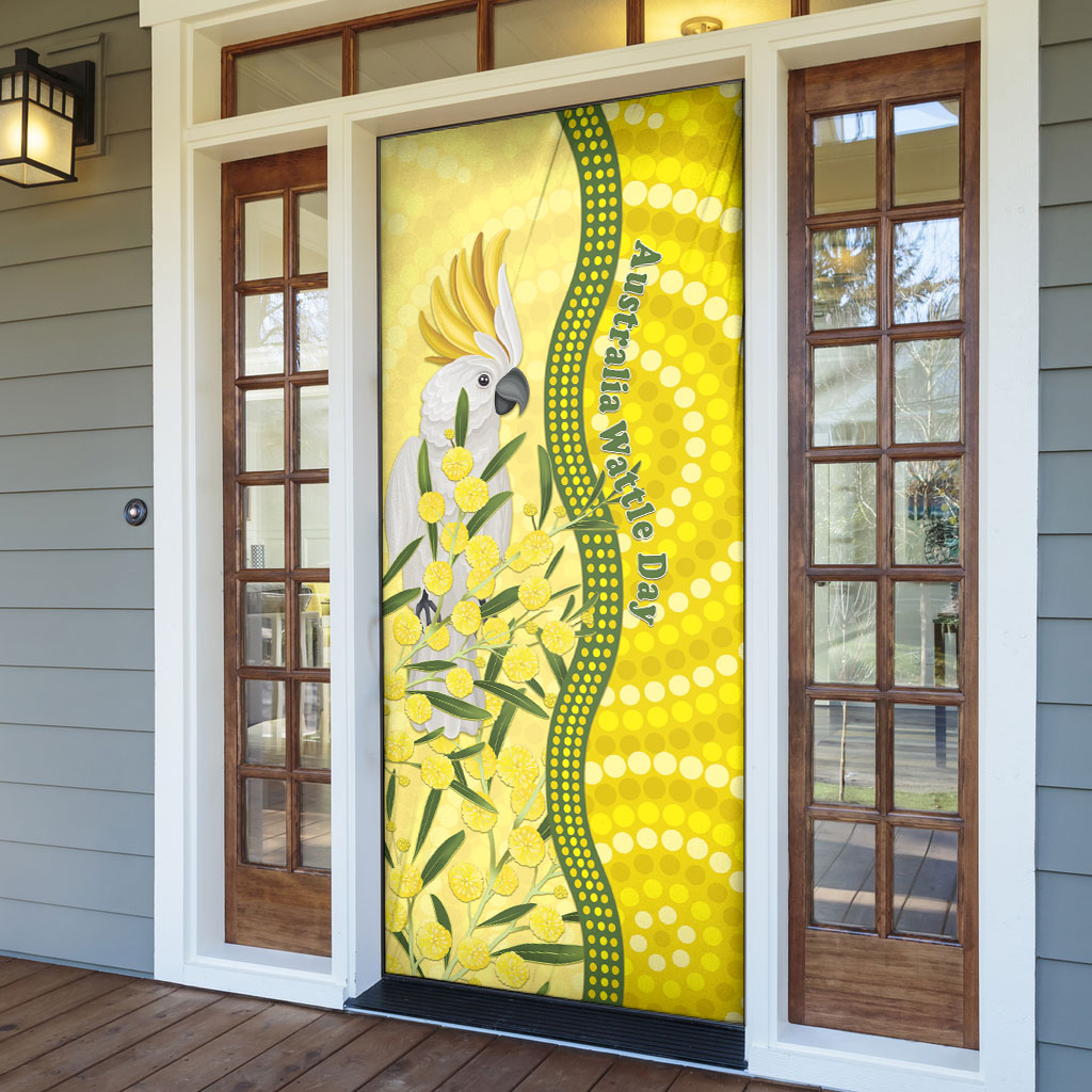 Australia Wattle Day Door Cover Sulphur-crested Cockatoo Aboriginal Pattern