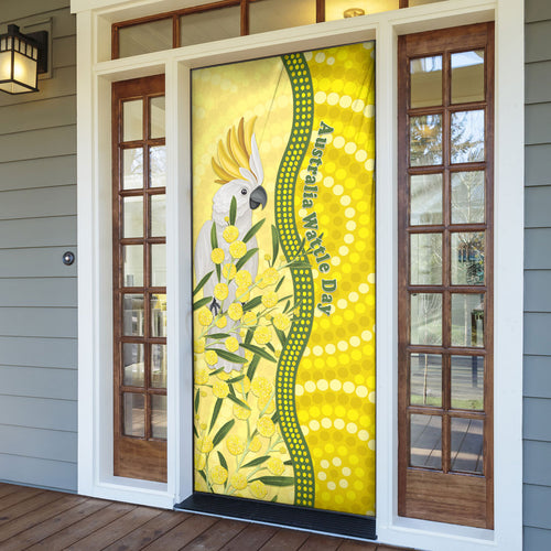 Australia Wattle Day Door Cover Sulphur-crested Cockatoo Aboriginal Pattern