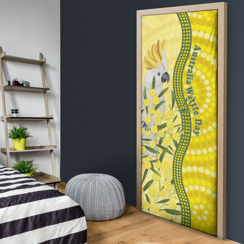 Australia Wattle Day Door Cover Sulphur-crested Cockatoo Aboriginal Pattern