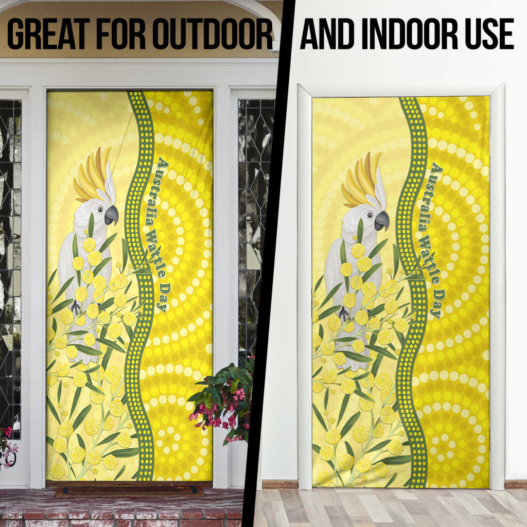 Australia Wattle Day Door Cover Sulphur-crested Cockatoo Aboriginal Pattern