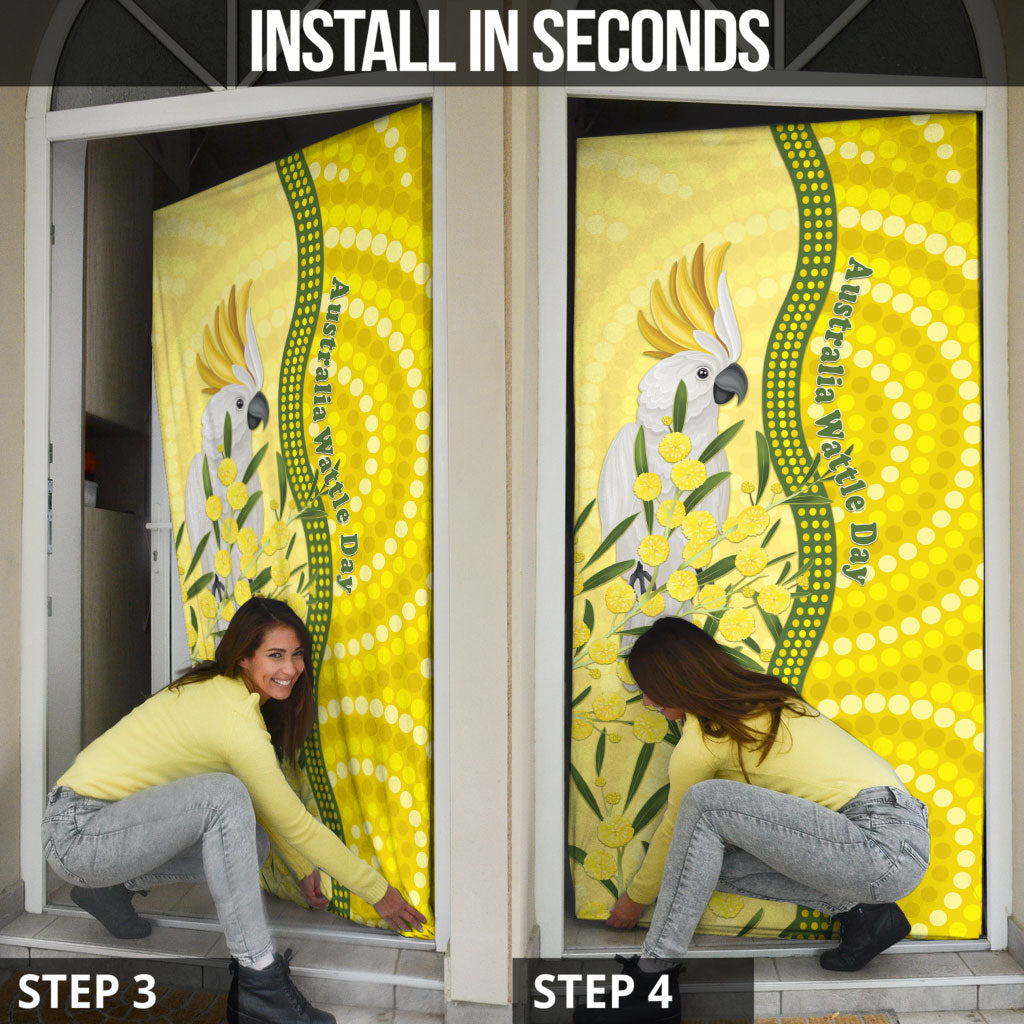 Australia Wattle Day Door Cover Sulphur-crested Cockatoo Aboriginal Pattern