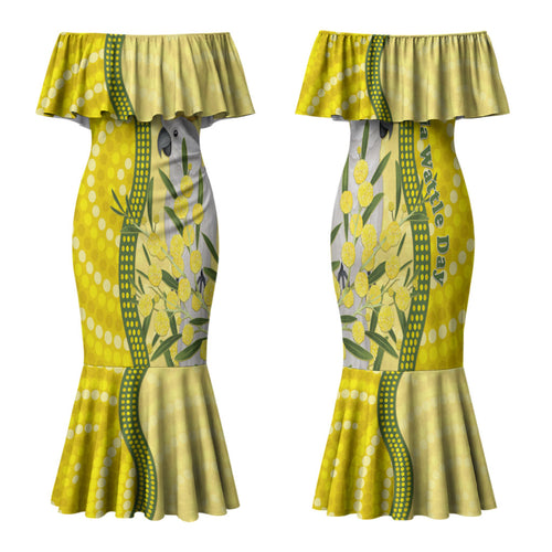 Australia Wattle Day Family Matching Mermaid Dress and Hawaiian Shirt Sulphur-crested Cockatoo Aboriginal Pattern
