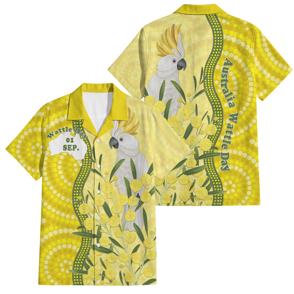 Australia Wattle Day Family Matching Mermaid Dress and Hawaiian Shirt Sulphur-crested Cockatoo Aboriginal Pattern