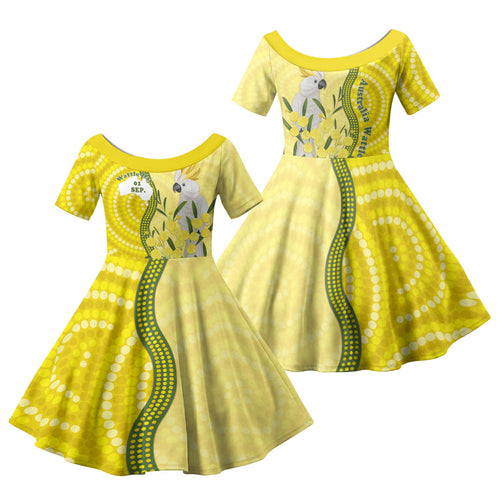 Australia Wattle Day Family Matching Mermaid Dress and Hawaiian Shirt Sulphur-crested Cockatoo Aboriginal Pattern