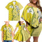 Australia Wattle Day Family Matching Off Shoulder Short Dress and Hawaiian Shirt Sulphur-crested Cockatoo Aboriginal Pattern