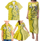 Australia Wattle Day Family Matching Puletasi and Hawaiian Shirt Sulphur-crested Cockatoo Aboriginal Pattern