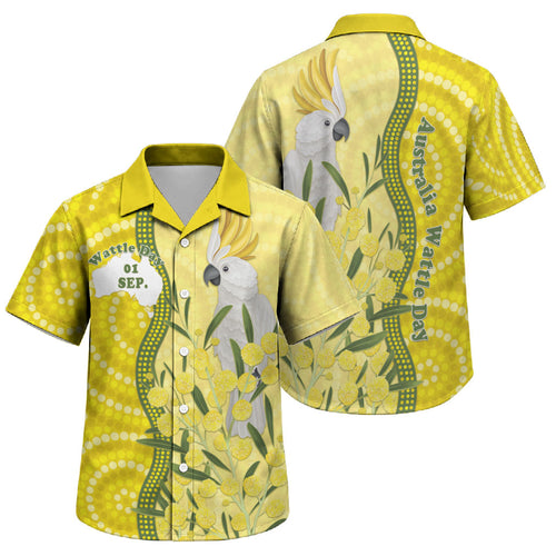 Australia Wattle Day Family Matching Summer Maxi Dress and Hawaiian Shirt Sulphur-crested Cockatoo Aboriginal Pattern