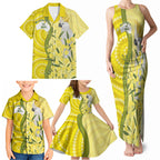 Australia Wattle Day Family Matching Tank Maxi Dress and Hawaiian Shirt Sulphur-crested Cockatoo Aboriginal Pattern