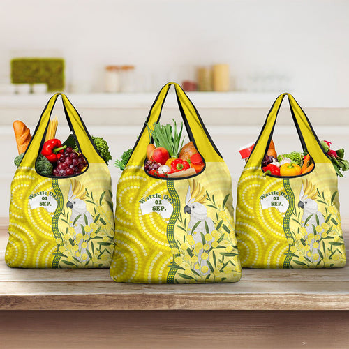 Australia Wattle Day Grocery Bag Sulphur-crested Cockatoo Aboriginal Pattern