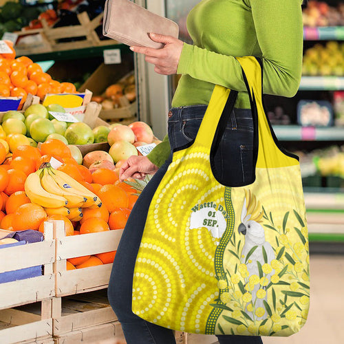 Australia Wattle Day Grocery Bag Sulphur-crested Cockatoo Aboriginal Pattern