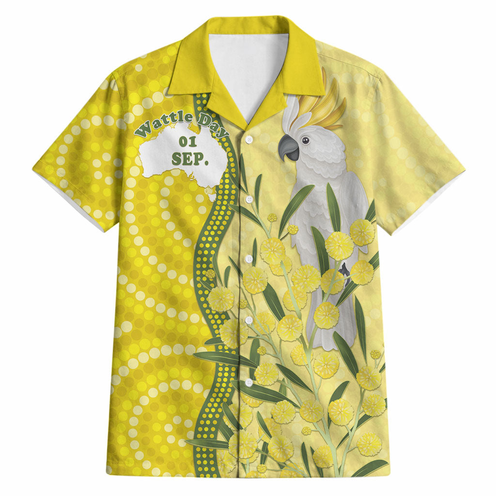 Australia Wattle Day Hawaiian Shirt Sulphur-crested Cockatoo Aboriginal Pattern