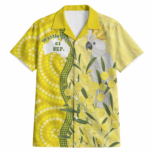 Australia Wattle Day Hawaiian Shirt Sulphur-crested Cockatoo Aboriginal Pattern