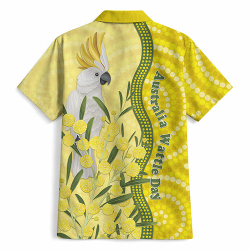 Australia Wattle Day Hawaiian Shirt Sulphur-crested Cockatoo Aboriginal Pattern