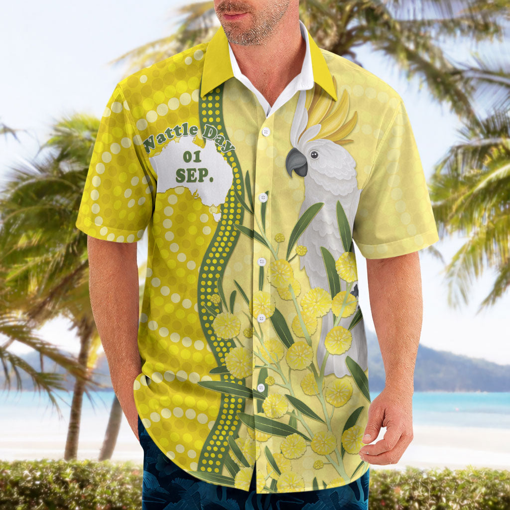 Australia Wattle Day Hawaiian Shirt Sulphur-crested Cockatoo Aboriginal Pattern