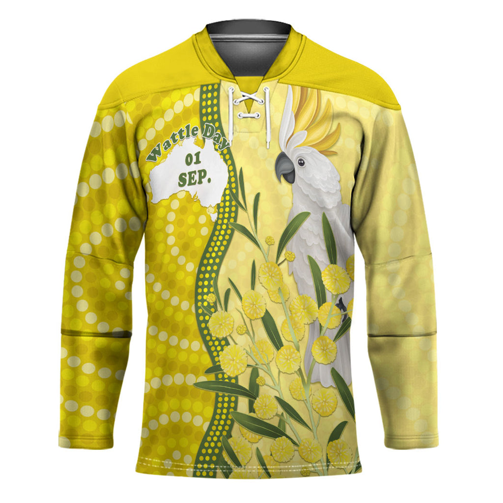 Australia Wattle Day Hockey Jersey Sulphur-crested Cockatoo Aboriginal Pattern