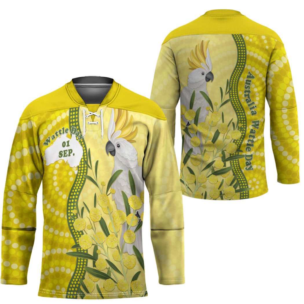 Australia Wattle Day Hockey Jersey Sulphur-crested Cockatoo Aboriginal Pattern
