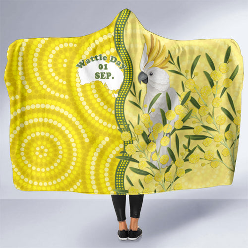Australia Wattle Day Hooded Blanket Sulphur-crested Cockatoo Aboriginal Pattern