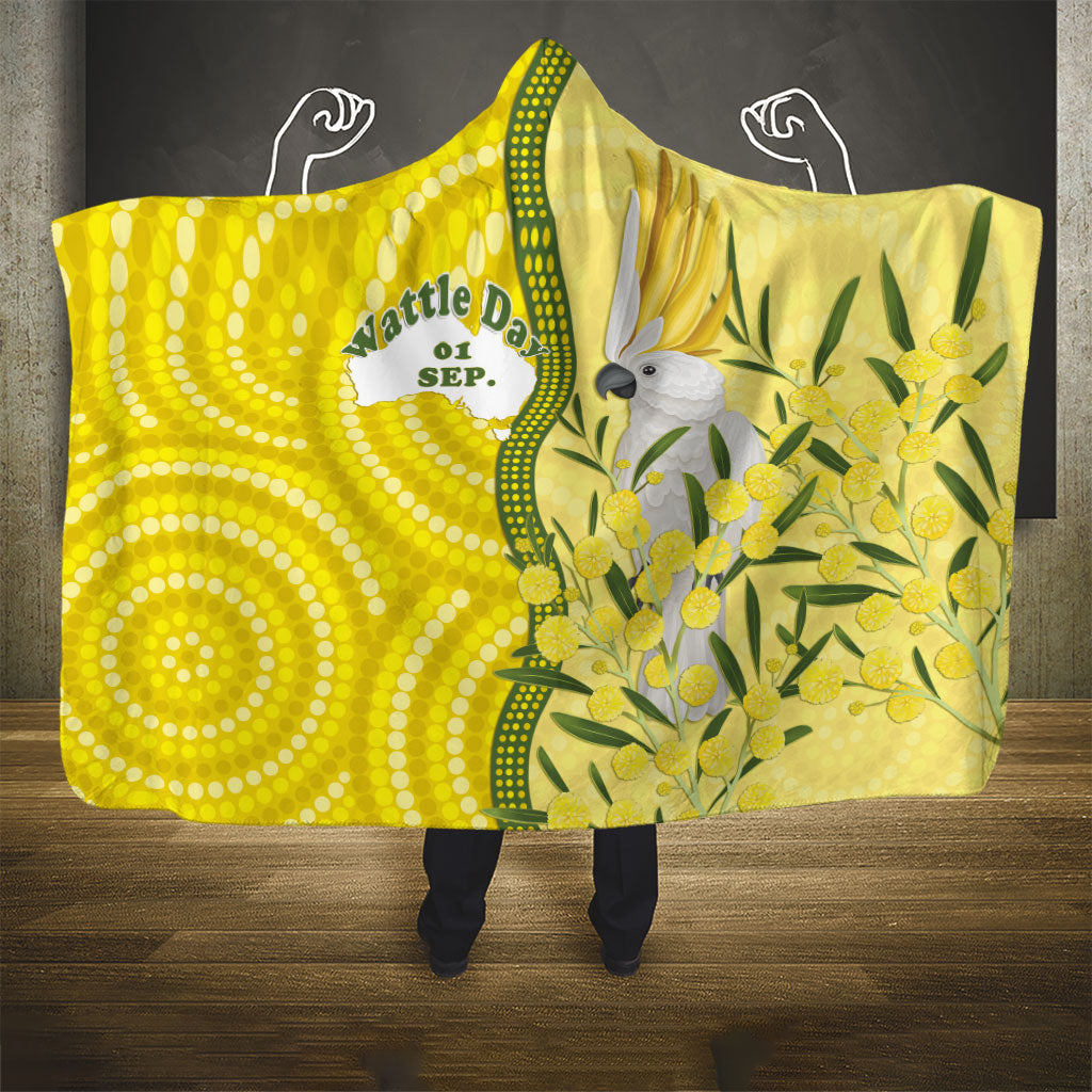 Australia Wattle Day Hooded Blanket Sulphur-crested Cockatoo Aboriginal Pattern