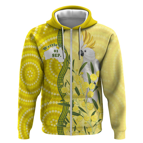 Australia Wattle Day Hoodie Sulphur-crested Cockatoo Aboriginal Pattern