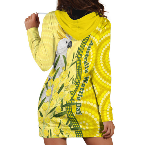 Australia Wattle Day Hoodie Dress Sulphur-crested Cockatoo Aboriginal Pattern