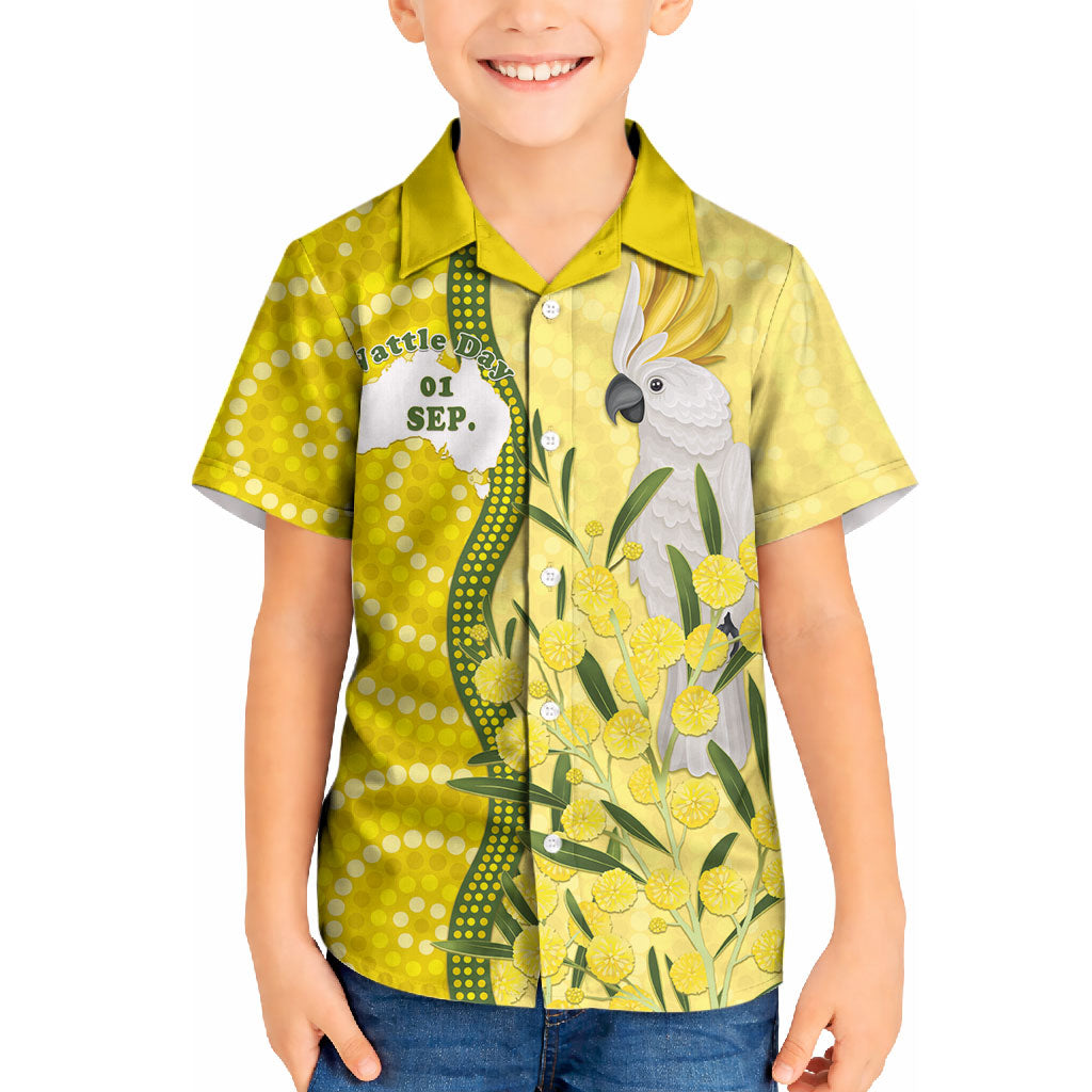 Australia Wattle Day Kid Hawaiian Shirt Sulphur-crested Cockatoo Aboriginal Pattern