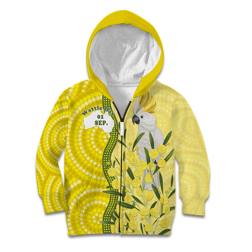 Australia Wattle Day Kid Hoodie Sulphur-crested Cockatoo Aboriginal Pattern