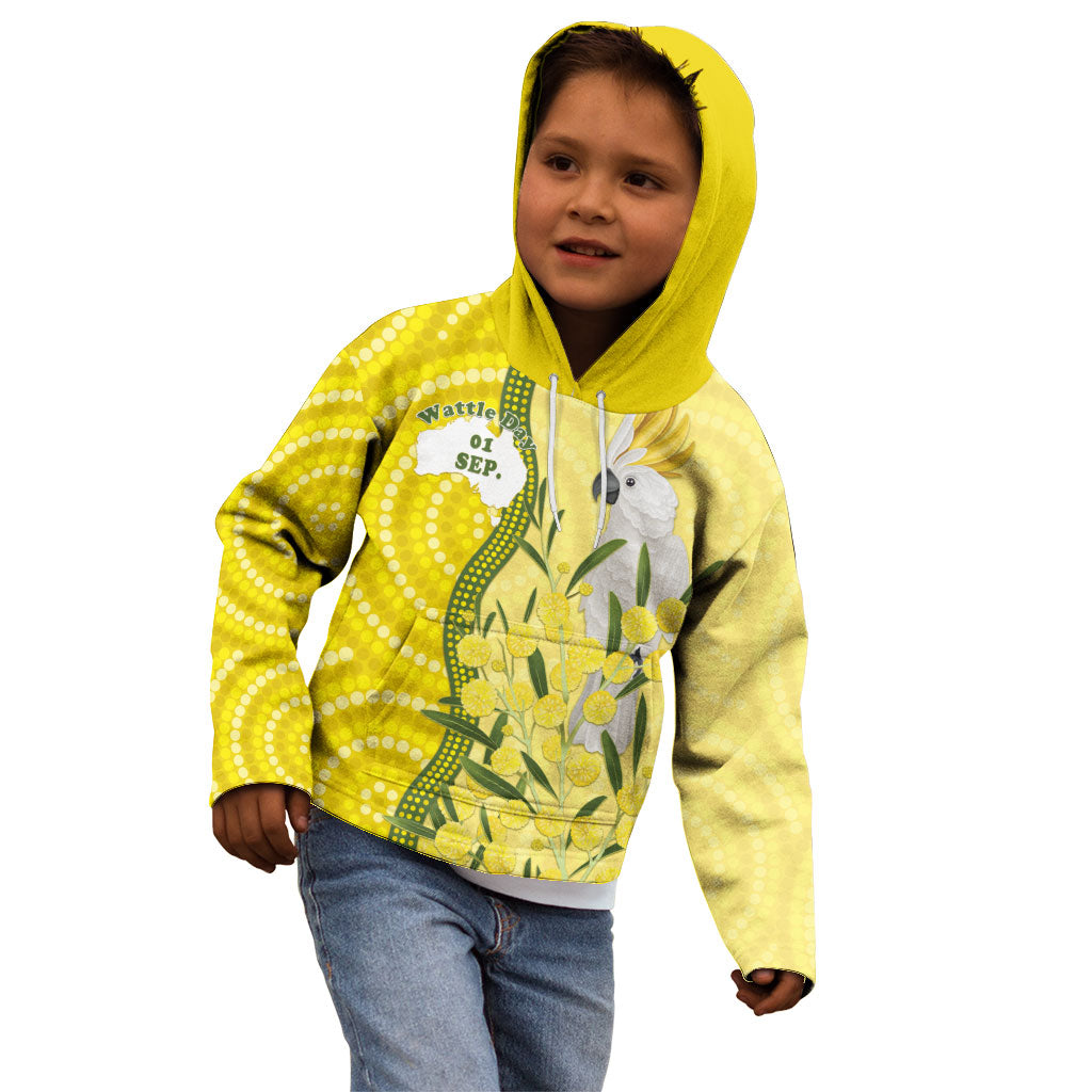 Australia Wattle Day Kid Hoodie Sulphur-crested Cockatoo Aboriginal Pattern