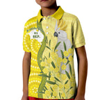 Australia Wattle Day Kid Polo Shirt Sulphur-crested Cockatoo Aboriginal Pattern
