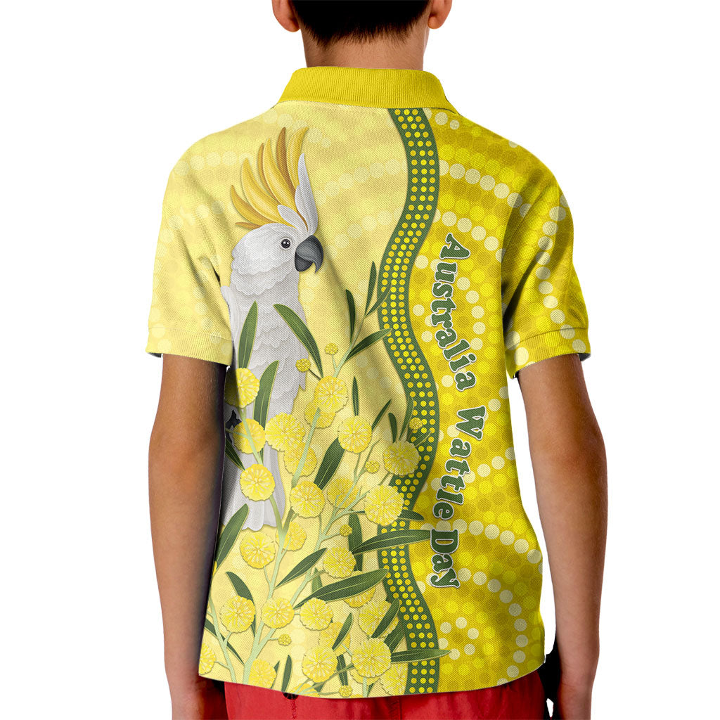 Australia Wattle Day Kid Polo Shirt Sulphur-crested Cockatoo Aboriginal Pattern