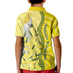 Australia Wattle Day Kid Polo Shirt Sulphur-crested Cockatoo Aboriginal Pattern