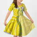 Australia Wattle Day Kid Short Sleeve Dress Sulphur-crested Cockatoo Aboriginal Pattern