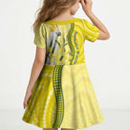 Australia Wattle Day Kid Short Sleeve Dress Sulphur-crested Cockatoo Aboriginal Pattern