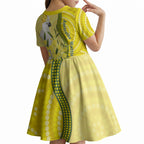 Australia Wattle Day Kid Short Sleeve Dress Sulphur-crested Cockatoo Aboriginal Pattern