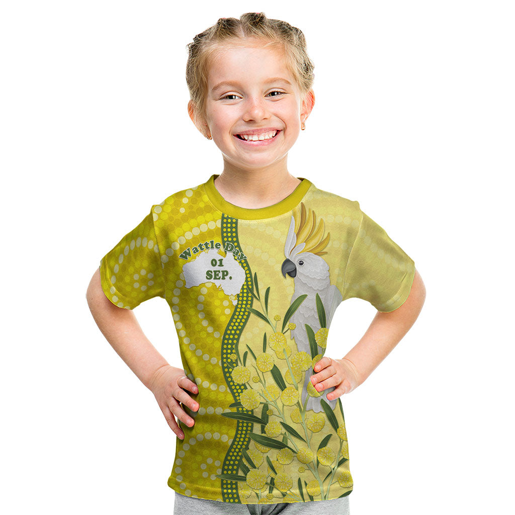 Australia Wattle Day Kid T Shirt Sulphur-crested Cockatoo Aboriginal Pattern