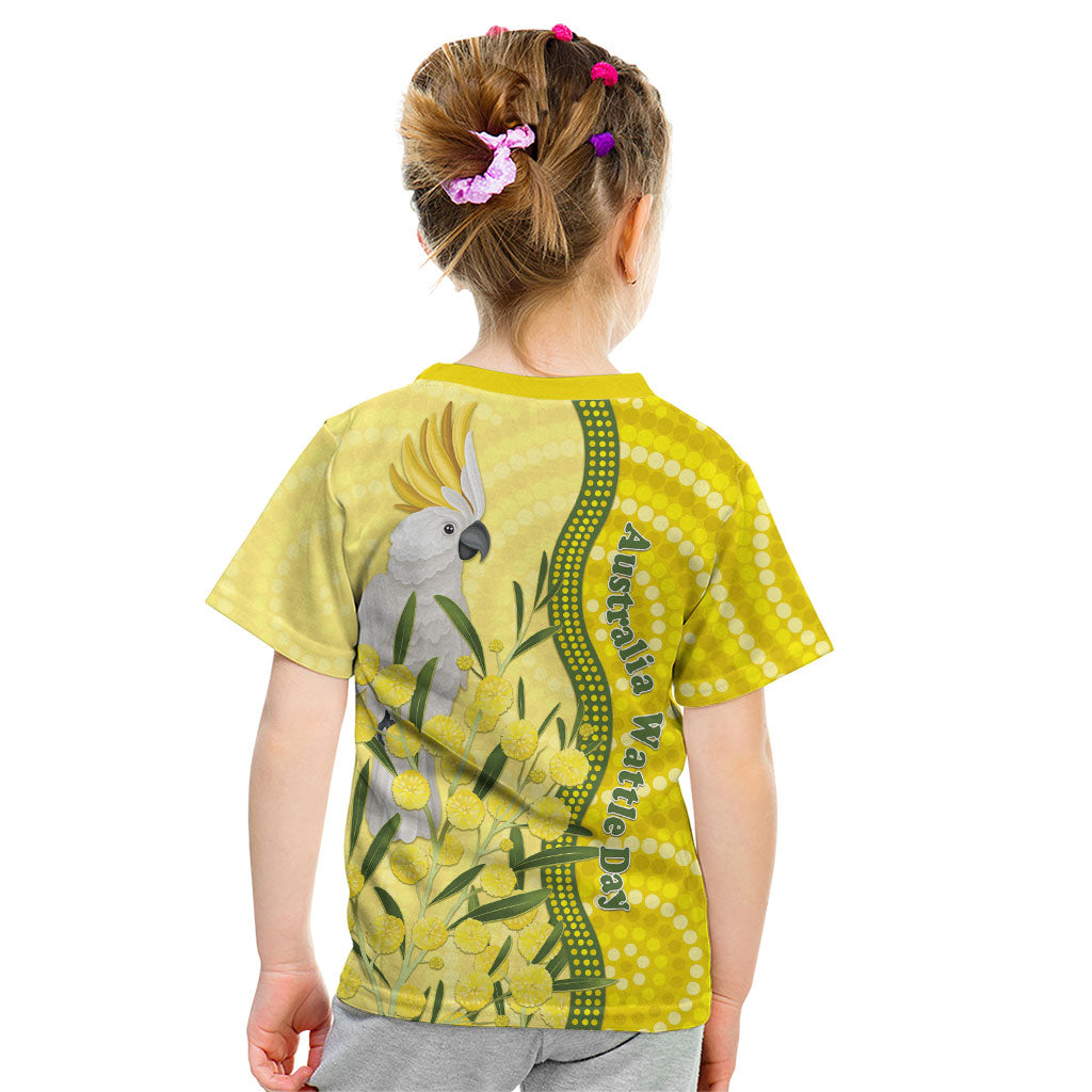 Australia Wattle Day Kid T Shirt Sulphur-crested Cockatoo Aboriginal Pattern