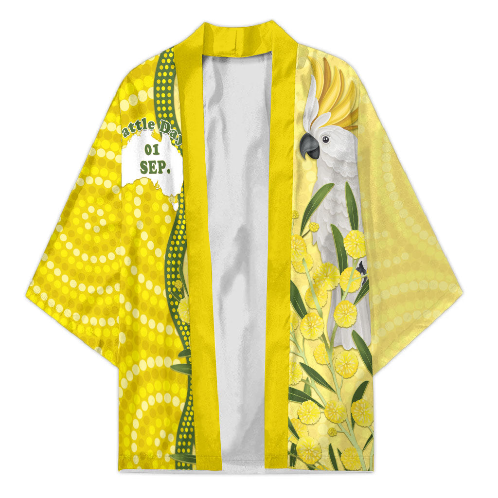 Australia Wattle Day Kimono Sulphur-crested Cockatoo Aboriginal Pattern