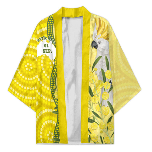 Australia Wattle Day Kimono Sulphur-crested Cockatoo Aboriginal Pattern