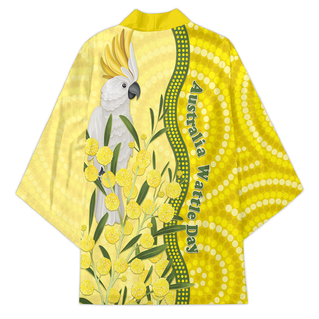 Australia Wattle Day Kimono Sulphur-crested Cockatoo Aboriginal Pattern