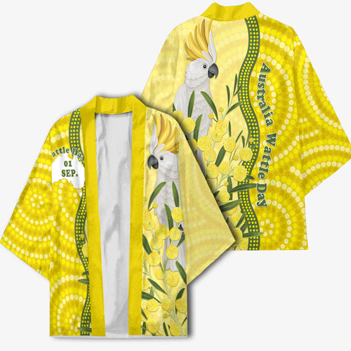 Australia Wattle Day Kimono Sulphur-crested Cockatoo Aboriginal Pattern