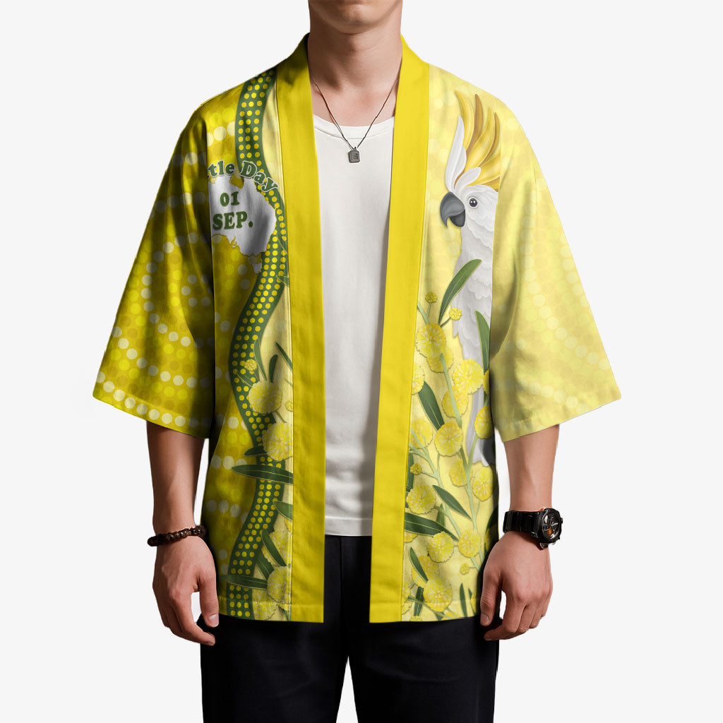 Australia Wattle Day Kimono Sulphur-crested Cockatoo Aboriginal Pattern