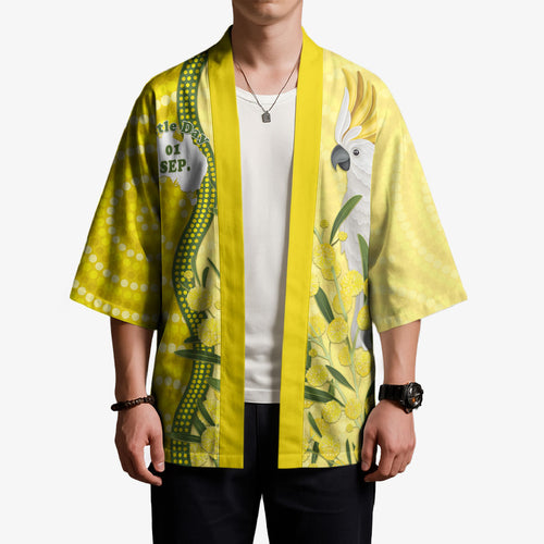 Australia Wattle Day Kimono Sulphur-crested Cockatoo Aboriginal Pattern