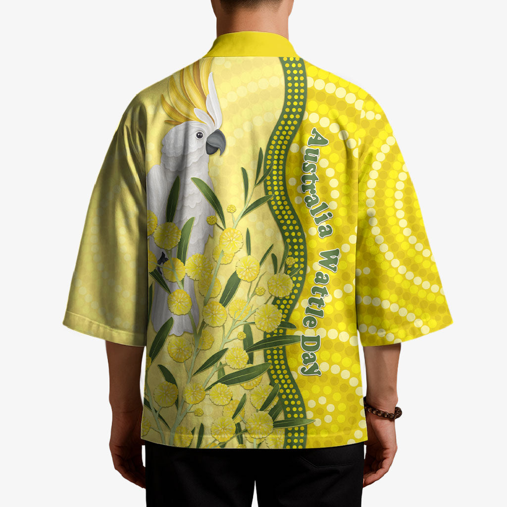 Australia Wattle Day Kimono Sulphur-crested Cockatoo Aboriginal Pattern