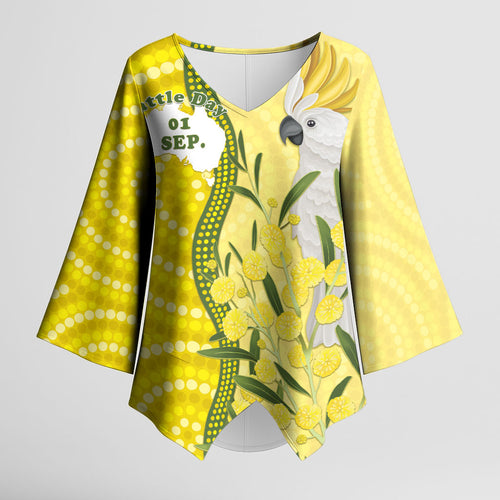 Australia Wattle Day Kimono Sleeve Blouse Sulphur-crested Cockatoo Aboriginal Pattern